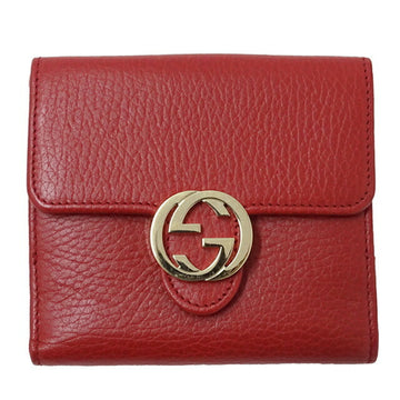 GUCCI Wallet Women's Bifold Leather Interlocking Red 615525