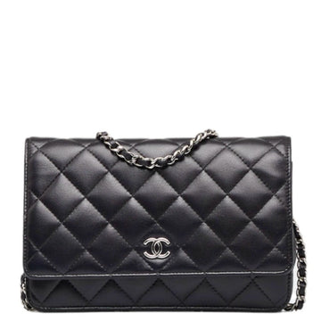 CHANEL Matelasse Coco Mark Chain Shoulder Bag Black Lambskin Ladies