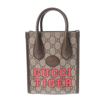 GUCCI Interlocking Tote TIGER Beige 671623 Women's GG Supreme Canvas Handbag