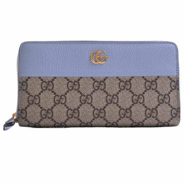 Gucci GG Supreme Marmont Zip Around Long Wallet Beige/Blue PVC Leather