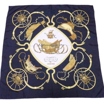 HERMES Scarf Carre 90 SPRINGS Silk Black x Gold White Women's e54461a