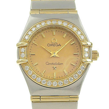 OMEGA Constellation Watch Diamond Bezel 1267.10 Stainless Steel x Swiss Made Silver/Gold Quartz Analog Display Gold Dial Ladies