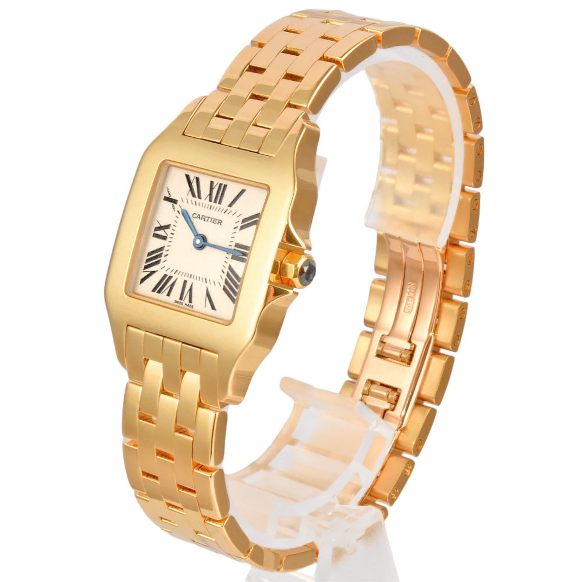 CARTIER Santos Demoiselle LM K18YG Solid Ladies Watch Quartz Silver Di