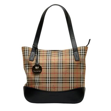 BURBERRY Nova Check Shadow Horse Handbag Tote Bag Beige Black Canvas Leather Women's