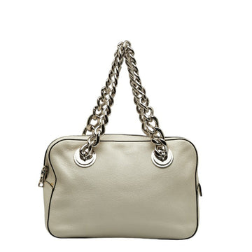 PRADA Vitello Dino Chain Shoulder Bag 1BB017 Ivory Leather Women's