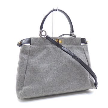 FENDI Handbag Peekaboo Regular Women's Gray Black Felt Leather Shoulder Bag