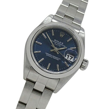 ROLEX Oyster Perpetual Date 69160 U number wristwatch ladies automatic winding AT stainless steel SS silver blue polished
