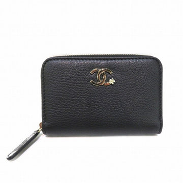 CHANEL Lucky Flower A81648 Black Wallet Coin Case Ladies Accessories