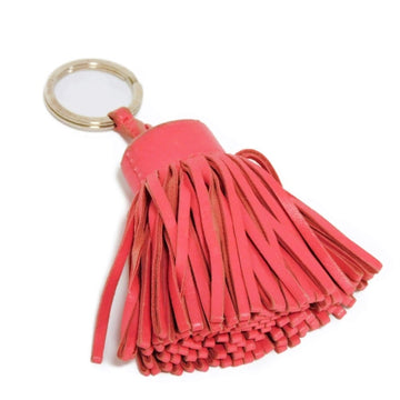 HERMES Keychain Carmen Lambskin Pink Keyring Bag Charm Fringe Anyomilo Rose Azalea 327108A 8W Ladies