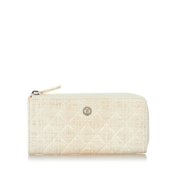 Chanel long wallet round white nylon ladies