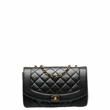 CHANEL Matelasse Cocomark Diana 25 Chain Shoulder Bag Black Lambskin Women's