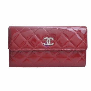 CHANEL Patent Brilliant Matelasse Coco Mark Bifold Long Wallet Red Ladies