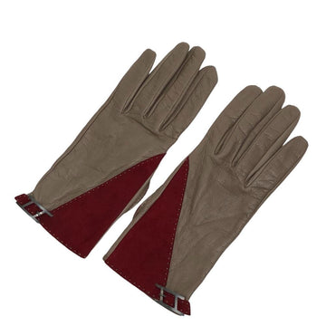 HERMES Gloves 7 H Logo Beige Ladies