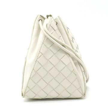 BOTTEGA VENETA Intrecciato Pochette Shoulder Bag Triangle Leather White