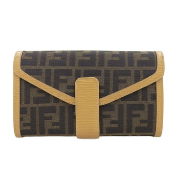 FENDI Canvas Zucca Bifold Long Wallet Brown Ladies