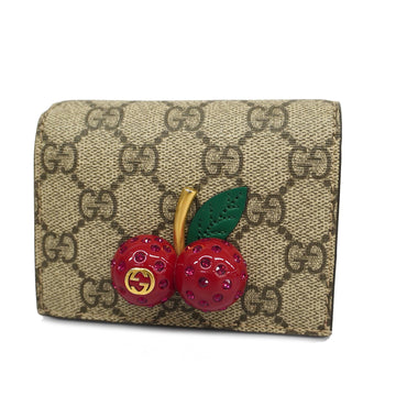 GUCCIAuth  GG Supreme Bifold Wallet Cherry 476050 Women's Wallet [bi-fold] Beig