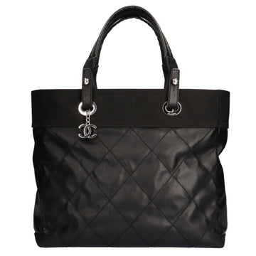 Chanel Paris Biarritz MM Coco Mark Tote Bag Leather Black Women's