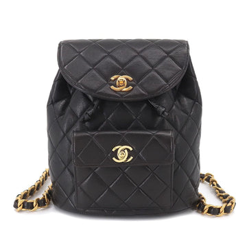 CHANEL Matelasse Chain Backpack Rucksack Leather Black Vintage Gold Hardware duma