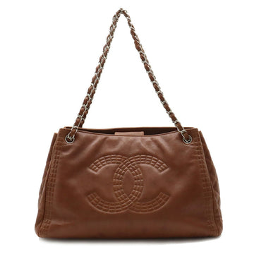 CHANEL Side Matelasse Coco Mark Chain Shoulder Bag Tote Quilted Leather Brown