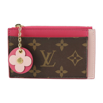 Louis Vuitton Porto Cult Zip Coin Case M67494 Monogram Canvas Leather Brown Pink Series Gold Hardware Purse Flower