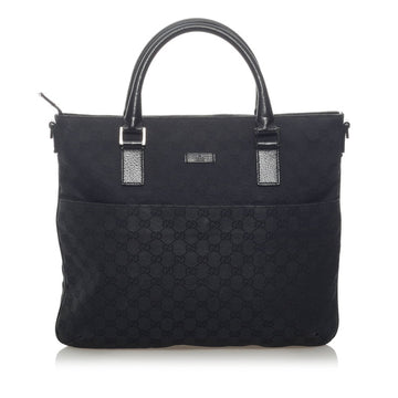 Gucci GG Canvas Tote Bag 122797 Black Leather Ladies GUCCI