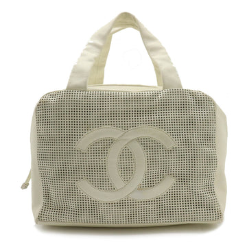 CHANEL coco mark handbag mini Boston punching mesh leather ivory white