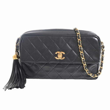 Chanel lambskin matelasse here mark turn lock chain shoulder bag black