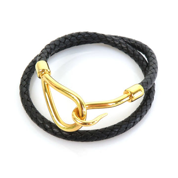 HERMES Bracelet Choker Necklace Jumbo Leather/Metal Black/Gold Unisex