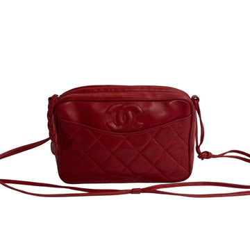 CHANEL Cocomark Matelasse Lambskin Leather Shoulder Bag Pochette Red 23625