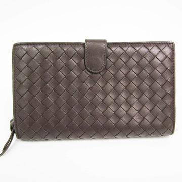 Bottega Veneta Intrecciato 114074 Unisex Leather Long Wallet (bi-fold) Dark Brown