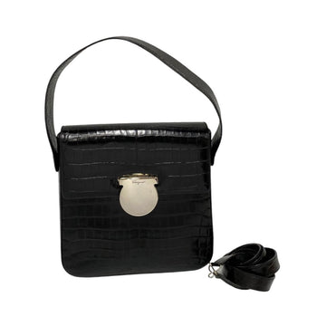 SALVATORE FERRAGAMO Logo Hardware Leather Genuine 2way Handbag Mini Shoulder Bag Black