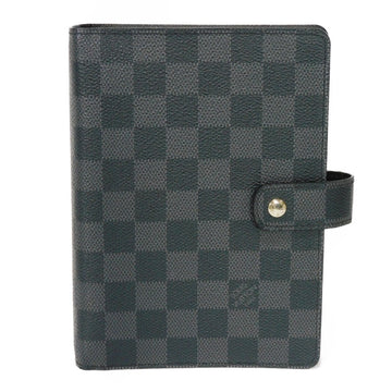 LOUIS VUITTON Notebook Cover Agenda MM Logo Black Gray 6 Hole Diary Damier Graphite Noir R20242 Men's