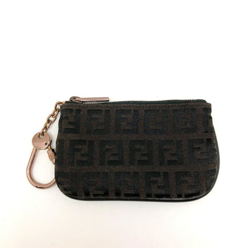 FENDI coin case zucchino canvas leather brown bronze hardware