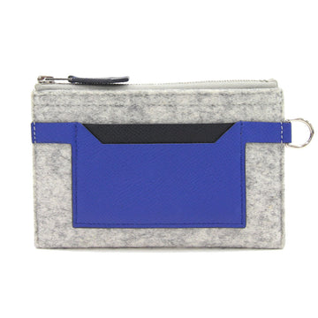 HERMES Pouch Toudou Gray Blue Black Felt Epson C Engraved Men's Women's Multi Case