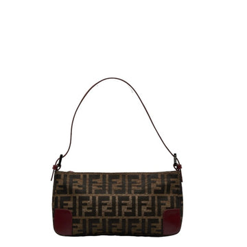 FENDI Zucca Shoulder Bag Brown Wine Red Canvas Leather Women's