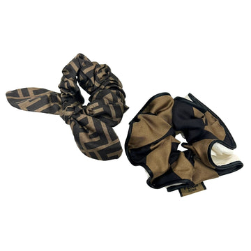 FENDI Scrunchie Brown Silk Rubber Hair Band 2 Piece Set FXT268 Tie New Current Ladies Accessories