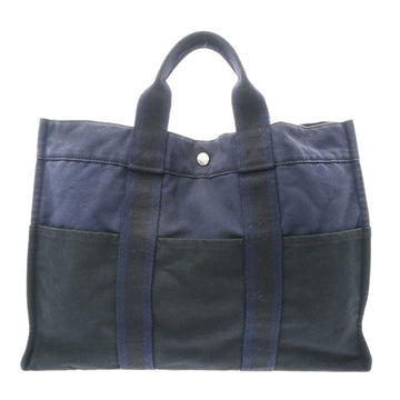 HERMES Deauville MM Black/Navy Unisex Canvas Tote Bag