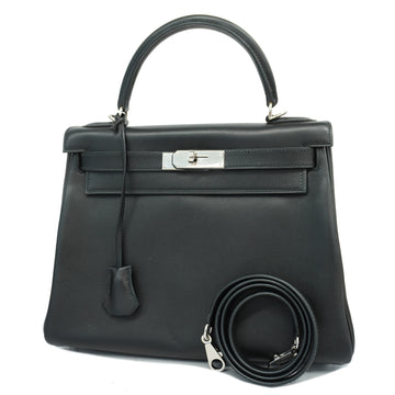 HERMESAuth  2way Bag Kelly 28 J Stamp Women's Swift Leather Black