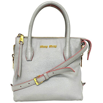 Miu Miu Miu Bag Gray Pink Gold 5BA003V Leather miu Hand Women's Handbag Shoulder
