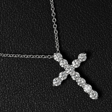 TIFFANY Small Cross Necklace Top Width 13mm 3.61g Pt950 Platinum 11P Diamond &Co.