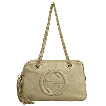 GUCCI Soho Interlocking G Leather Chain Shoulder Bag 308983 Bronze Women's