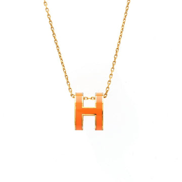 HERMES Pop Ash H Necklace Choker Pendant GP Gold Color Orange