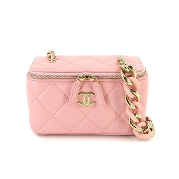 CHANEL Matelasse Small Vanity Chain Shoulder Bag Leather Pink