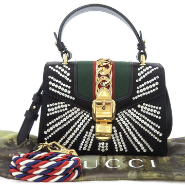 Gucci Sherry line Sylvie 3WAY bag satin black 470270 493075 with rhinestones