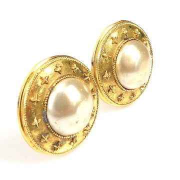 CHANEL earrings metal/fake pearl gold/off white ladies