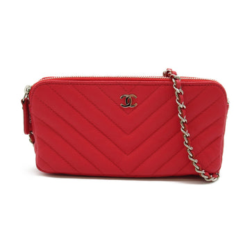 CHANEL Chain wallet Shoulder Bag Red Calfskin [cowhide]