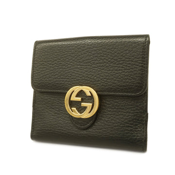 GUCCI[3za0971] Auth  Bifold Wallet Interlocking G 615525 Leather Black Gold metal