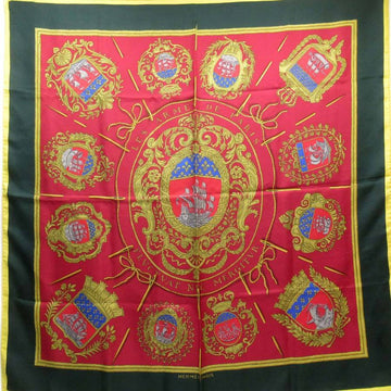 HERMES Scarf Carre 90 LES ARMES DE PARIS Weapons that won't sink even if you bet Dark Red x Gold Green 100% Silk