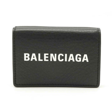 BALENCIAGA Everyday Compact Small Trifold Wallet Leather Black White 505055