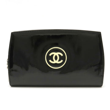 Chanel makeup here mark round long wallet enamel patent leather black 7663